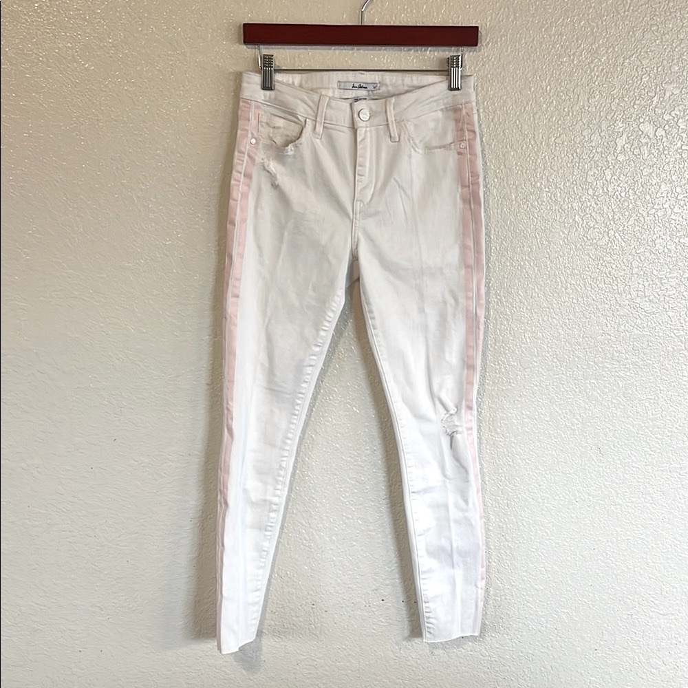 NWT Sam Edelman The Kitten Mid Rise White and Pink Skinny Ankle Jeans